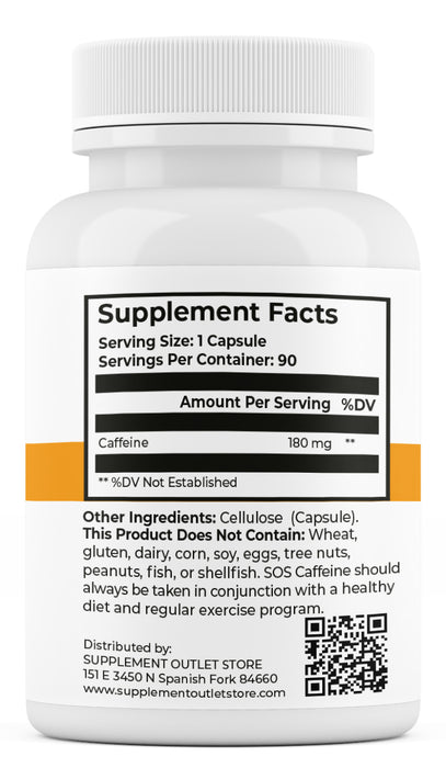 Caffeine Capsules (180 mg, 90 count)